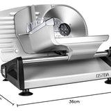 OSTBA Allesschneider, elektrischer mit ECO-Motor, rostfreies Edelstahlmesser,Wurstschneidemaschine mit einstellbare Schnittstärke(0-15mm),Käse Brotschneidemaschine, 150 W,Silbermetallic