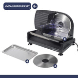Sommertal Allesschneider AS190 DUAL 200W Edelstahlmesser mit Wellenschliff und glatten Schliff, platzsparend, elektrische Schneidemaschine Brotschneidemaschine, Profi Aufschnittmaschine Modern 0-15mm