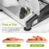 OSTBA Allesschneider, elektrischer mit ECO-Motor, rostfreies Edelstahlmesser,Wurstschneidemaschine mit einstellbare Schnittstärke(0-15mm),Käse Brotschneidemaschine, 150 W,Silbermetallic