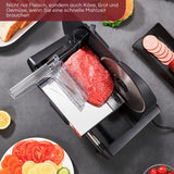 Allesschneider Elektrischer 200 Watt für den Heimgebrauch, Profi-Brotschneidemaschine mit Abnehmbarer 2 x 19 cm Klinge, 0–15 präziser Dickenknopf Schnitt Fleisch Schinken Brot Obst, Sicherheitsschutz