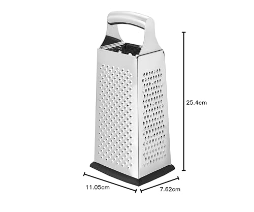 Amazon Basics Robuste Edelstahl Quadratisch Käsereibe, mit rutschfestem Boden, 22,9 cm, Schwarz (Früher Marke AmazonCommercial)