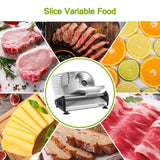 OSTBA Allesschneider, elektrischer mit ECO-Motor, rostfreies Edelstahlmesser,Wurstschneidemaschine mit einstellbare Schnittstärke(0-15mm),Käse Brotschneidemaschine, 150 W,Silbermetallic